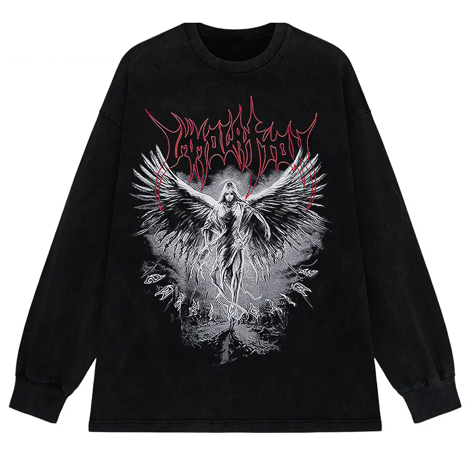 Y2k Gothic Punk Style Men T Shirt Clothes Harajuku Oversized T-Shirt Top - long  black