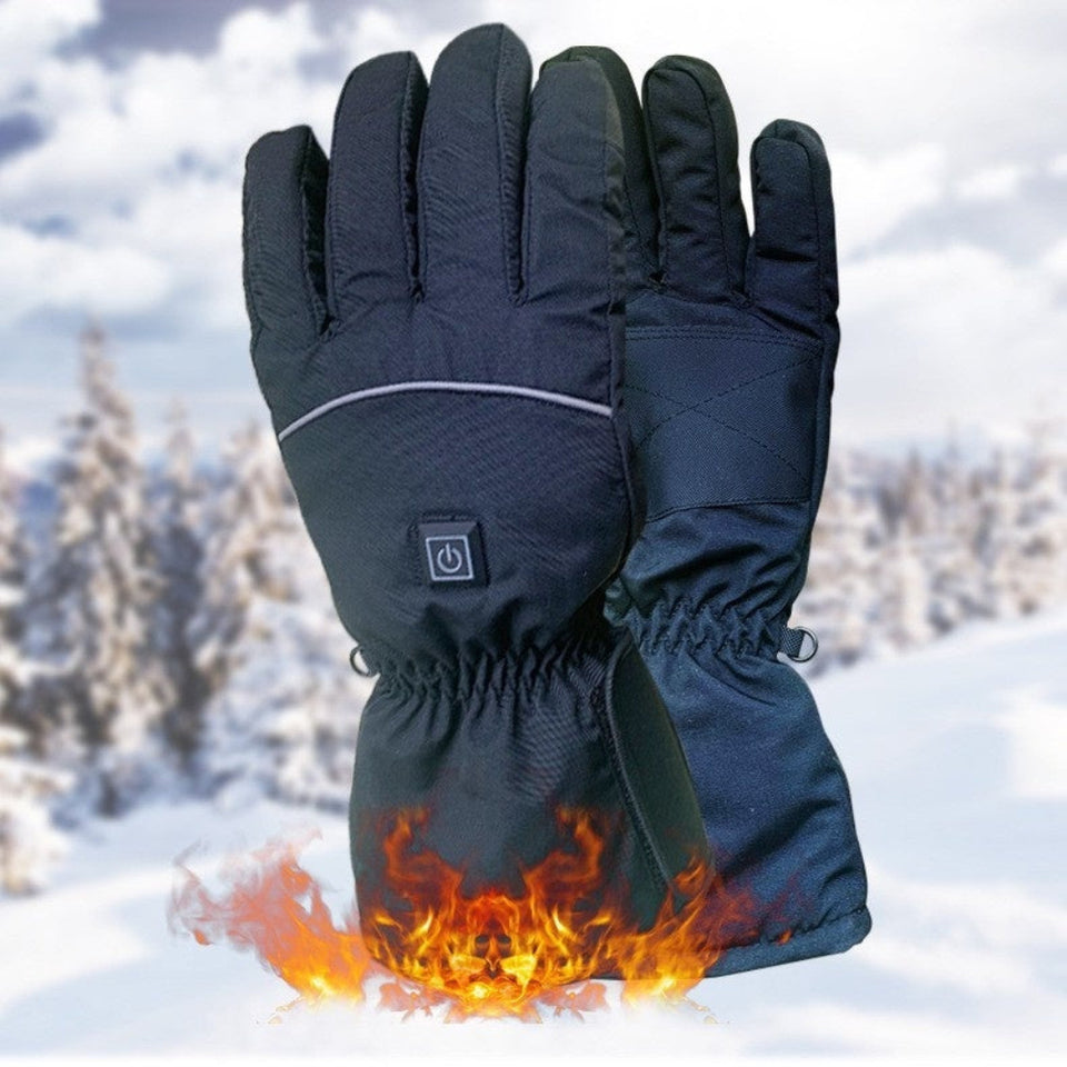 Rechargeable smart heated touchscreen winter gloves for outdoor activities.