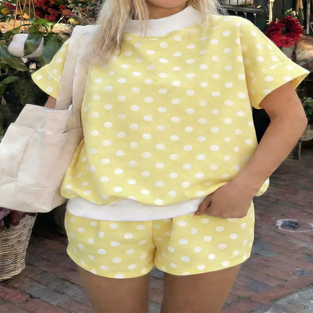 Polka Dot Short Sleeve Top and Shorts Set - Pink