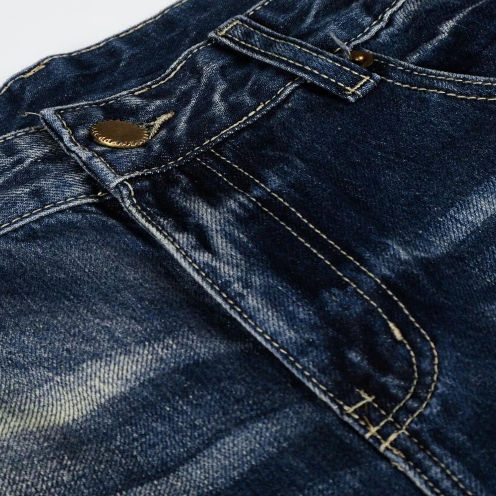 Men's Full Size Distressed Wide-Leg Bootcut Jeans Plus Size - Blue