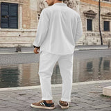 Men's Full Size Button Up Long Sleeve Shirt and Pants Set Plus Size - Khaki