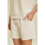 Double Take Full Size Texture Round Neck Ruffle Sleeve Top and Shorts Set - Cream