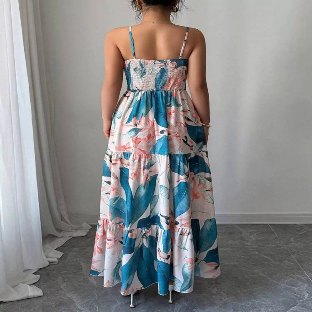 Floral Print Tiered Maxi Cami Dress - Floral