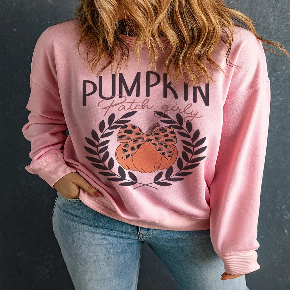 Heart Leopard Round Neck Sweatshirt - Blush Pink