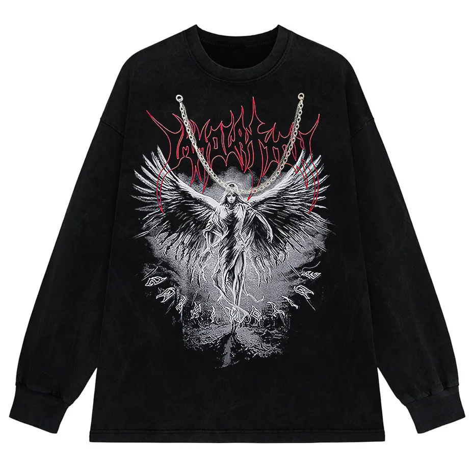 Y2k Gothic Punk Style Men T Shirt Clothes Harajuku Oversized T-Shirt Top - black necklace