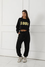Women’s 1997 Cropped Sweatshirt & Jogger Set - Black