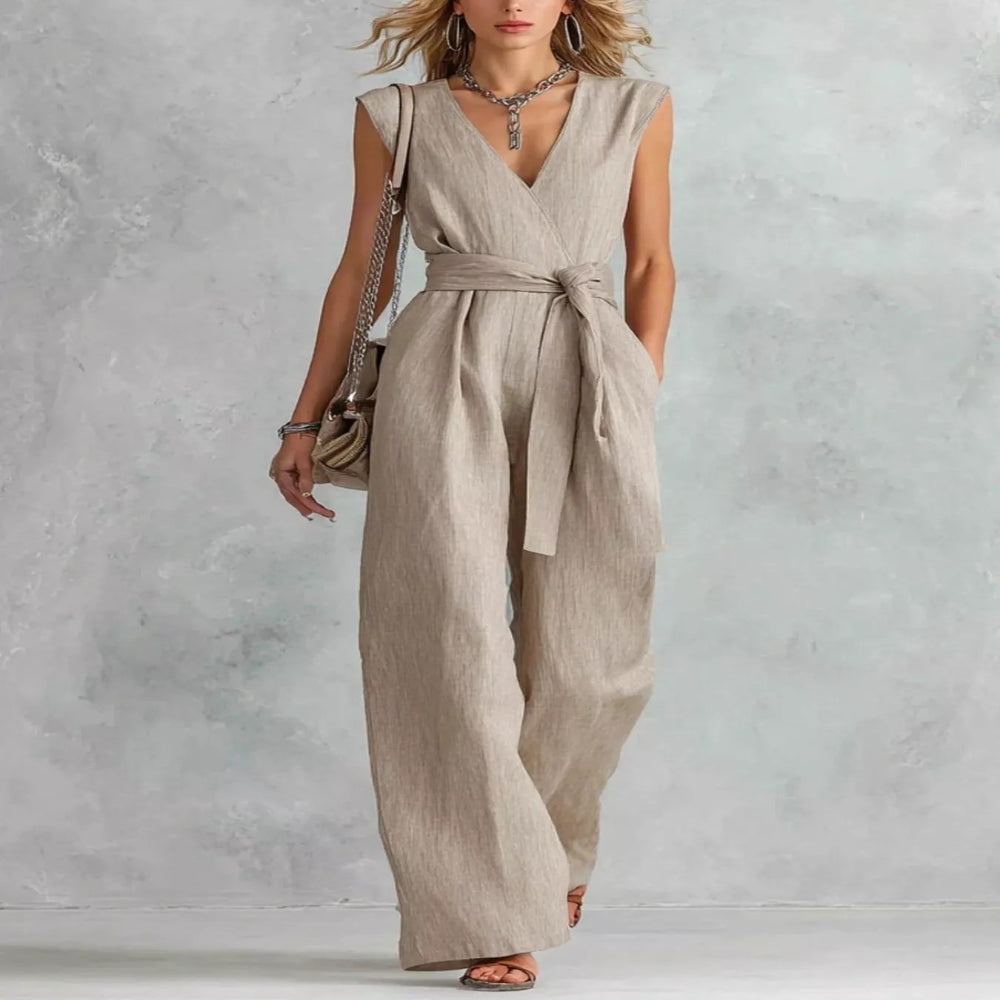 Sleeveless Wide Leg Jumpsuit - Khaki
