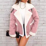 Fashion Polo Collar Plush Jacket Winter Warm Casual Jacket - Pink