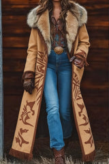 Fashion Retro Women's Coat, Warm Printed Long Coat
