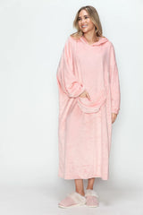Double Take Full Size Pocketed Hooded Midi Lounge Dress - Dark Gray