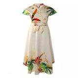 Tropical Print Button-Up Crop Top and Maxi Skirt Set - Floral