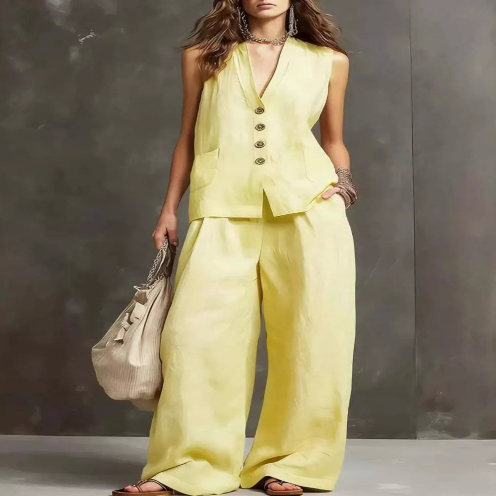 Full Size Sleeveless Vest and Wide-Leg Pants Set Plus Size - Light Blue
