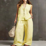 Full Size Sleeveless Vest and Wide-Leg Pants Set Plus Size - Light Blue