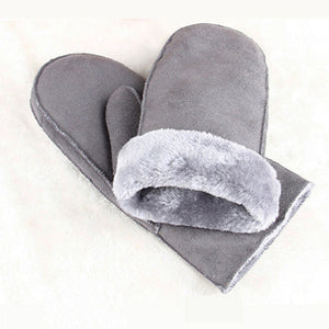 Winter thermal suede gloves with soft faux fur lining for cold-weather comfort.