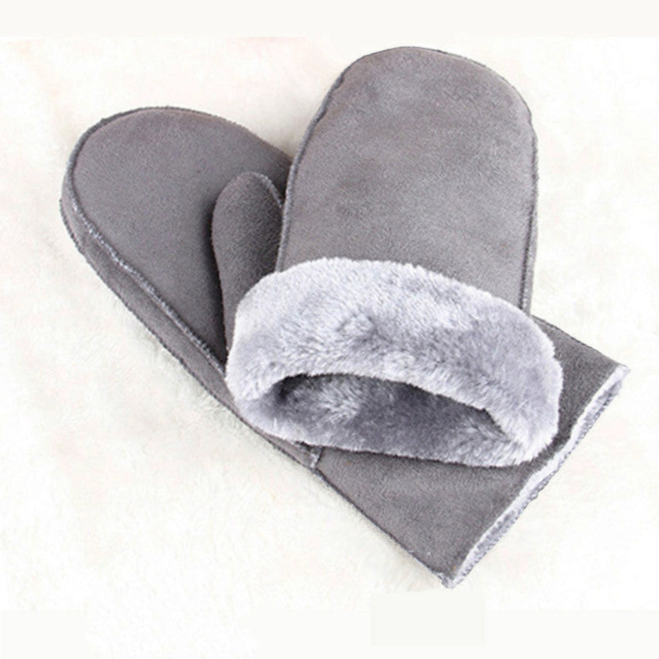 Winter thermal suede gloves with soft faux fur lining for cold-weather comfort.