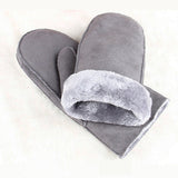 Winter thermal suede gloves with soft faux fur lining for cold-weather comfort.
