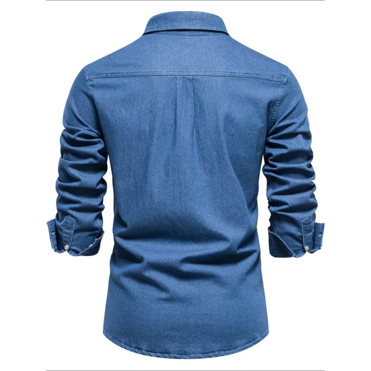 Men's Button-Down Denim Shirt with Chest Pocket - Blue