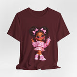 Cute Girl Graphic Tee — Pink Cartoon Doll Illustration T-Shirt
