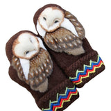 Cute owl knitted winter gloves for women with warm and cozy design.