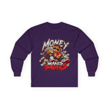 Money Makes Moves Teddy Bear Graphic Long Sleeve Shirt
