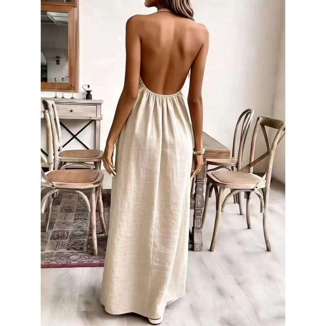 Halter Neck Maxi Dress - Cream White