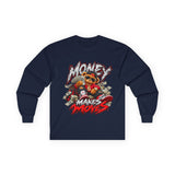 Money Makes Moves Teddy Bear Graphic Long Sleeve Shirt