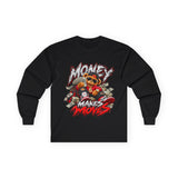 Money Makes Moves Teddy Bear Graphic Long Sleeve Shirt