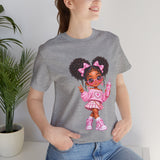 Cute Girl Graphic Tee — Pink Cartoon Doll Illustration T-Shirt