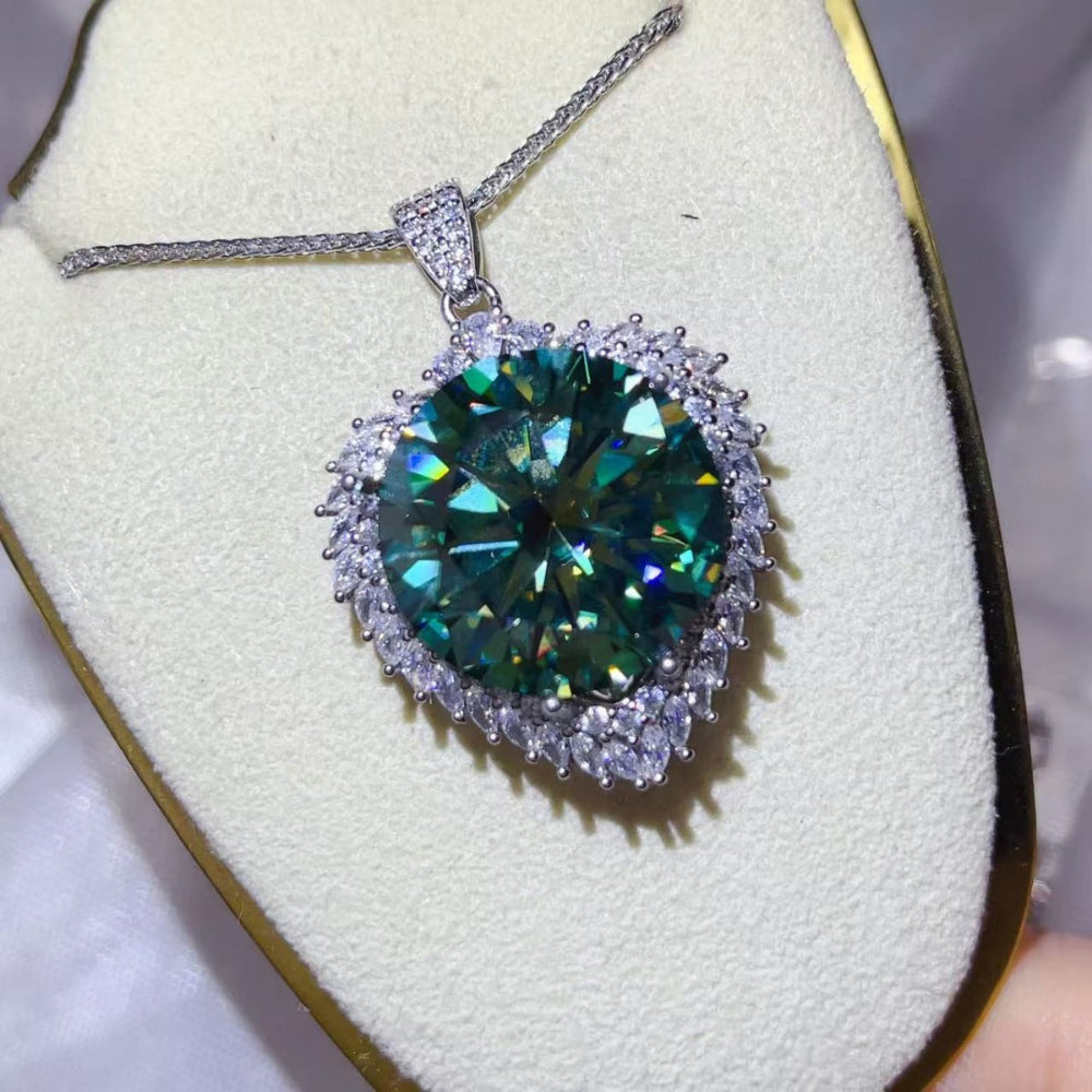 20 Carat Moissanite 925 Sterling Silver Pendant Necklace - Silver