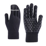 Knitted winter touchscreen wool gloves for men and women with warm soft fabric for cold-weather use.
