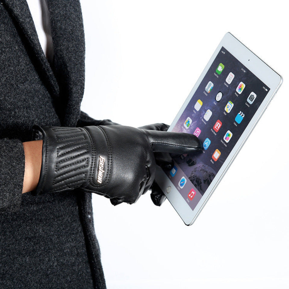 Men's plus velvet thermal winter gloves with soft insulated lining.