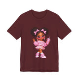 Cute Girl Graphic Tee — Pink Cartoon Doll Illustration T-Shirt