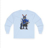 Skateboard Bunny Long Sleeve Tee — Blue Rabbit Skate Graphic