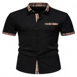 Men's Short Sleeve Plaid Trim Shirt - Black