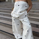 Polka Dot Tube Top and Pants Set - Beige