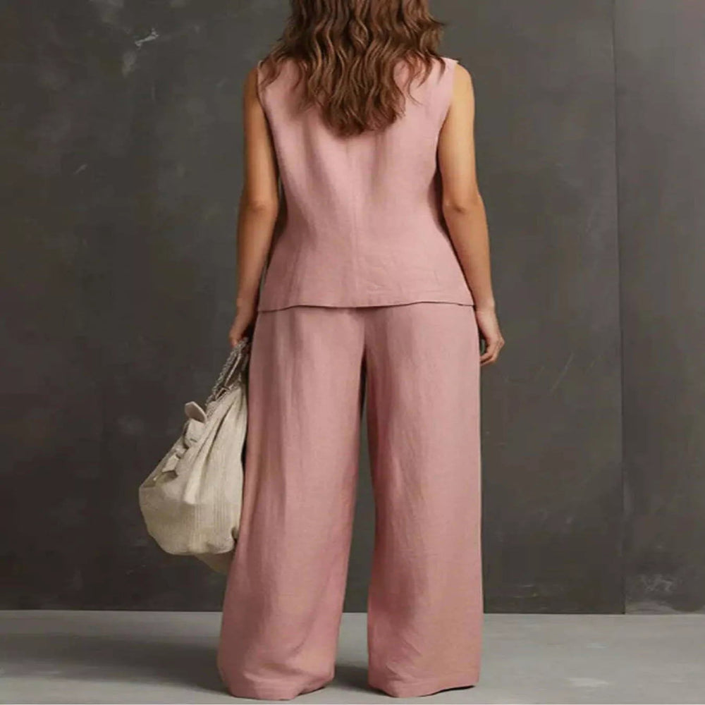 Full Size Sleeveless Vest and Wide-Leg Pants Set Plus Size - Pink
