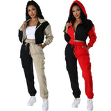 Fashion Double Mixed Color Hooded Autumn Suit - Red
