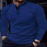 Men's Full Size Long Sleeve Button Detail T-Shirt Plus Size - Navy