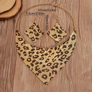 Leopard-inspired necklace and matching earrings jewelry set with a bold statement design.