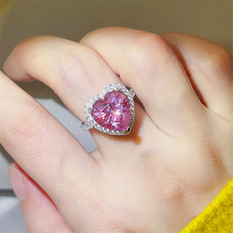 5 carat heart-shaped moissanite ring crafted in 925 sterling silver with a brilliant sparkling gemstone.