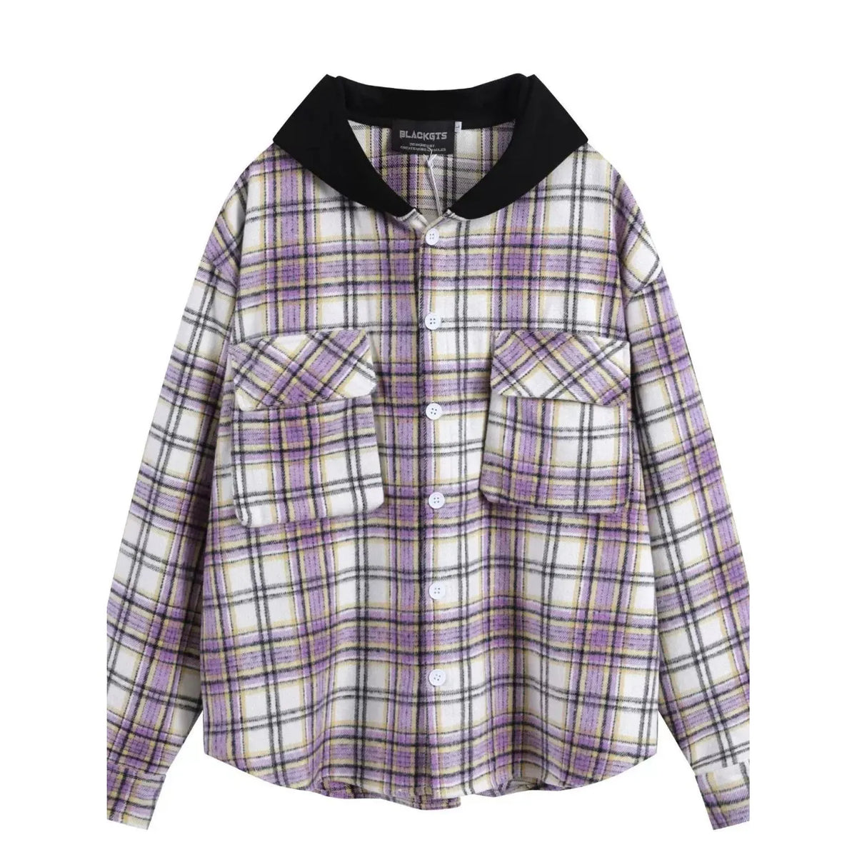 Men's Plaid Button Up Hooded Shirt - Yellow