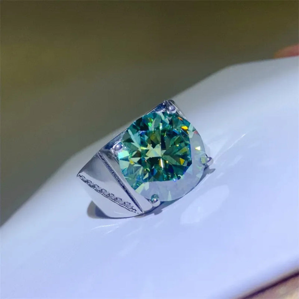 10 carat moissanite signet ring crafted in 925 sterling silver with a brilliant sparkling gemstone.