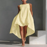 High-Low Round Neck Sleeveless Dress - White