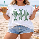 Full Size Unique Fish Graphic Casual Round Neck Tee Plus Size - White