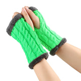 Women's knitted fingerless plush winter gloves with soft fleece lining.