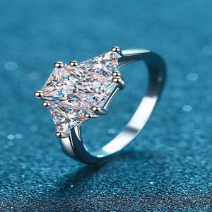 3 carat moissanite ring crafted in rhodium-plated 925 sterling silver with a brilliant sparkling gemstone and elegant minimalist design.