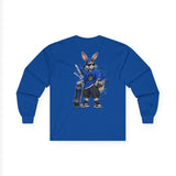 Skateboard Bunny Long Sleeve Tee — Blue Rabbit Skate Graphic