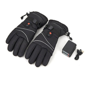 Rechargeable heated winter cycling gloves with three-level temperature control for outdoor cold-weather activities.