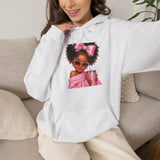 Girls' Pink Sipper Hoodie — Cute Afro Puff Girl Graphic Sweatshirt