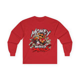 Money Makes Moves Teddy Bear Graphic Long Sleeve Shirt